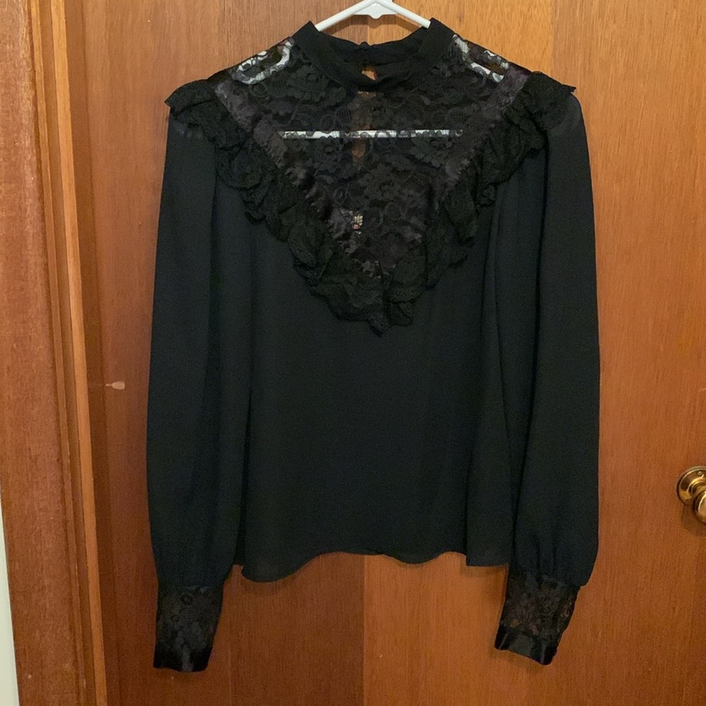 70's vintage Victorian Black Lace long sleeve